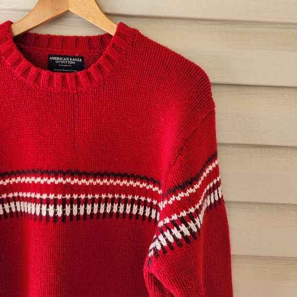 Vintage American Eagle red wool sweater fair isle - Picture 3 of 10